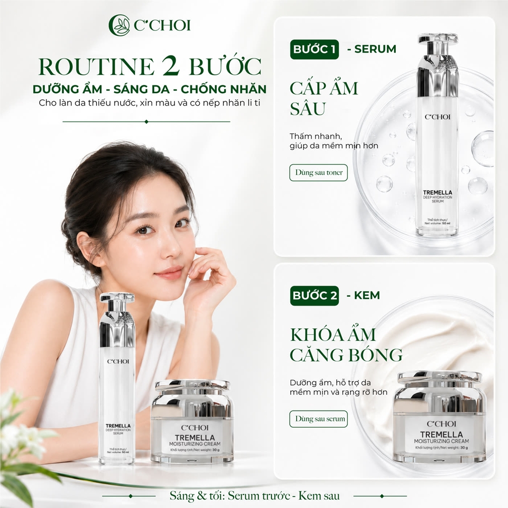 Combo dưỡng ẩm, sáng da, chống nhăn da, hỗ trợ làm mờ các dấu hiệu lão hóa da C'Choi