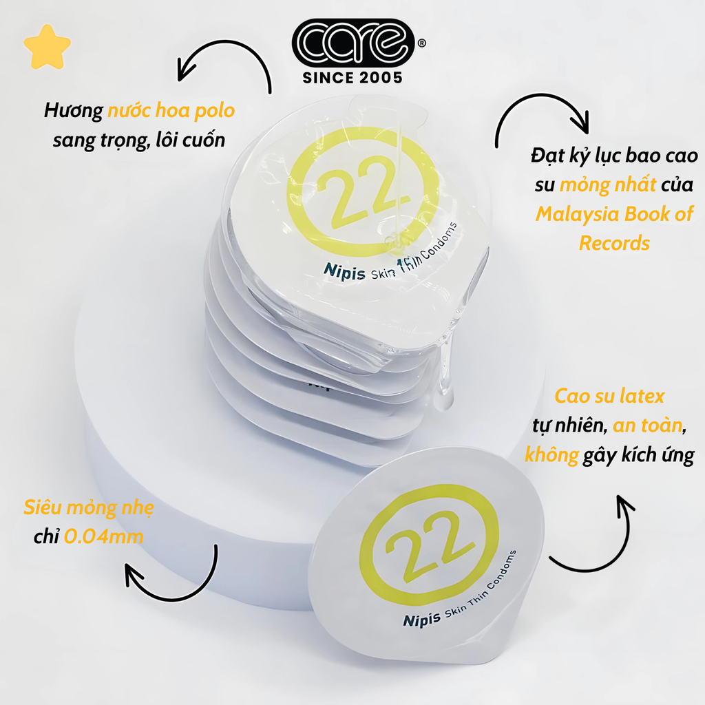 Bao cao su CARE 22 cao su tự nhiên siêu mỏng - hương nước hoa (hộp 3 bcs)