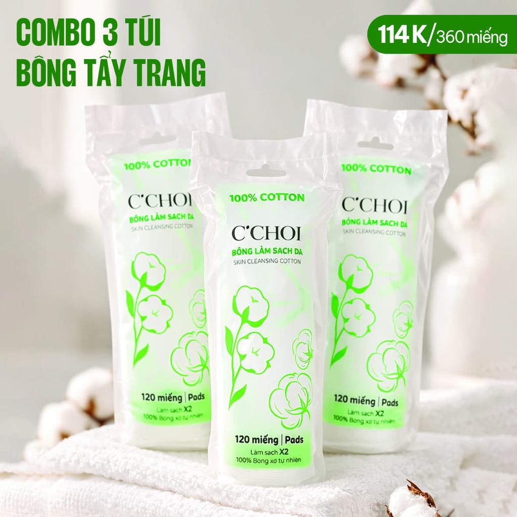 Combo 3 túi Bông Làm sạch da (360 miếng)
