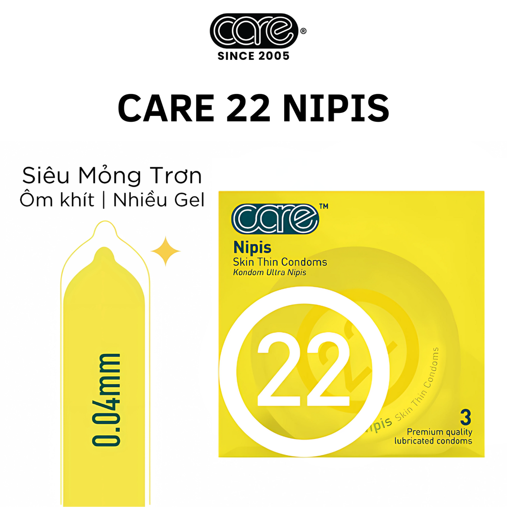 Bao cao su CARE 22 cao su tự nhiên siêu mỏng - hương nước hoa (hộp 3 bcs)