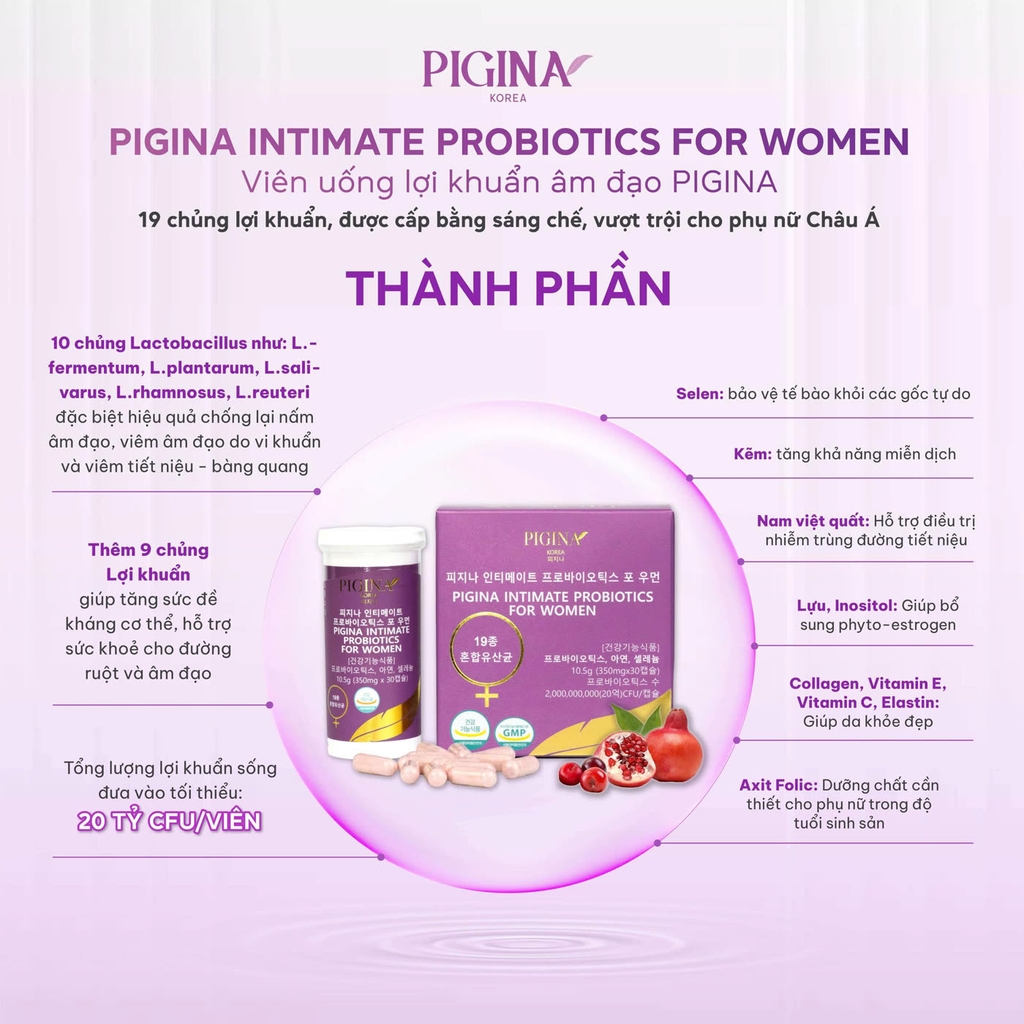 Viên uống bổ sung lợi khuẩn cho nữ giới Pigina (30 viên)