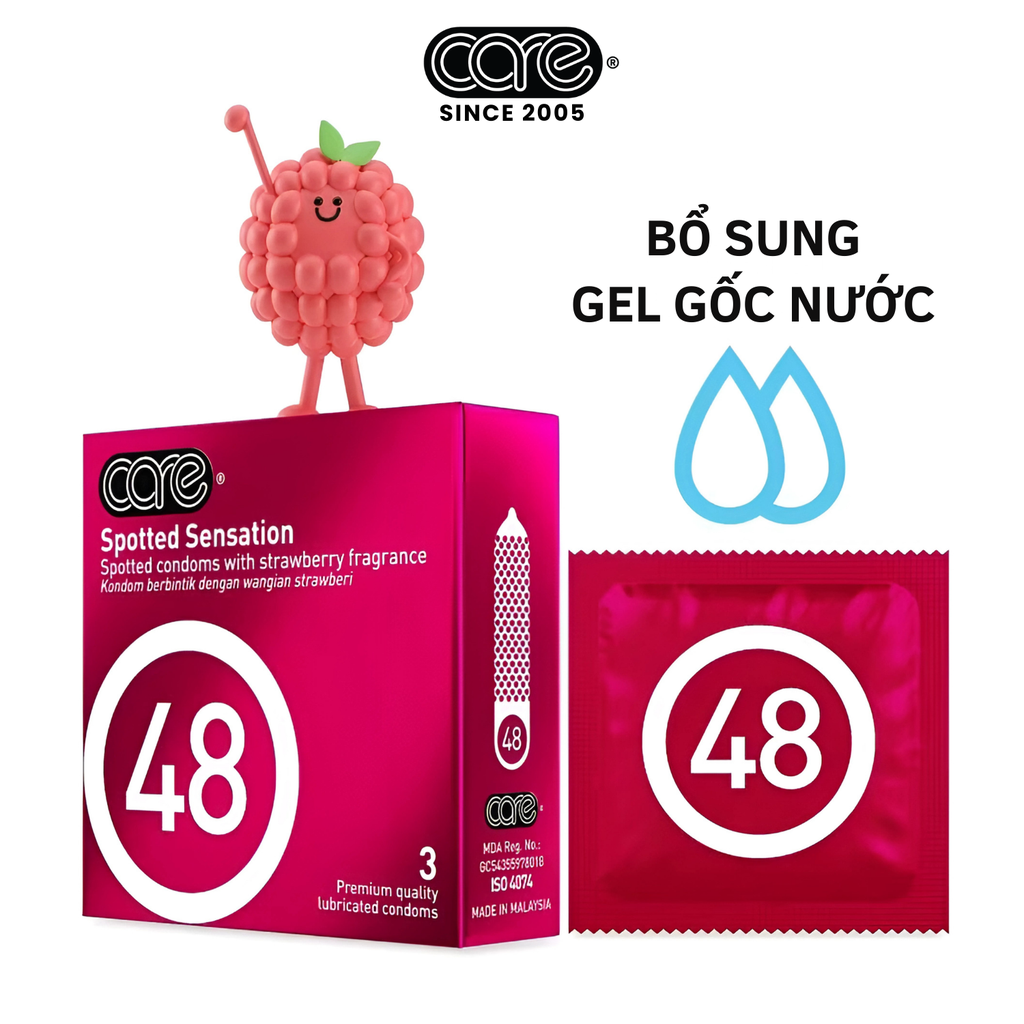 Bao cao su CARE 48 có gai - hương dâu (hộp 12 bcs)