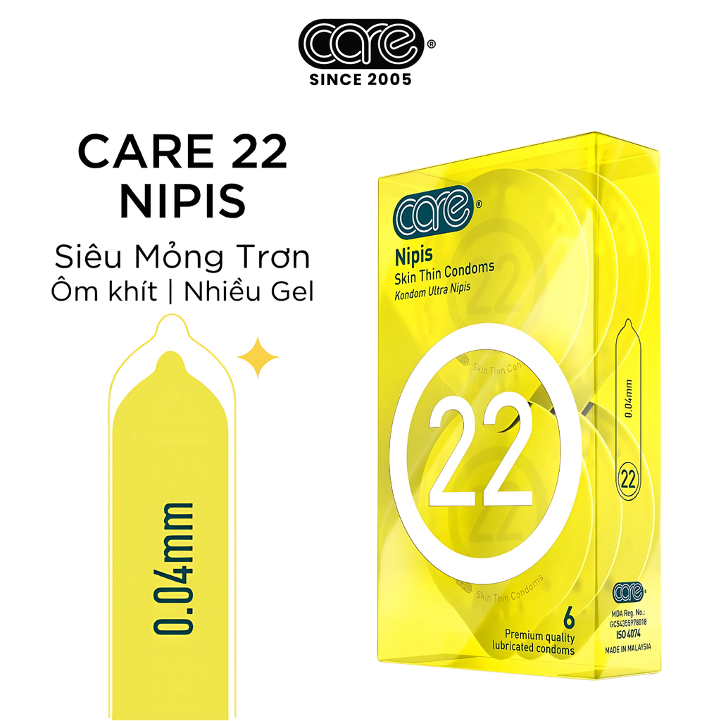 Bao cao su CARE 22 cao su tự nhiên siêu mỏng - hương nước hoa (hộp 6 bcs)