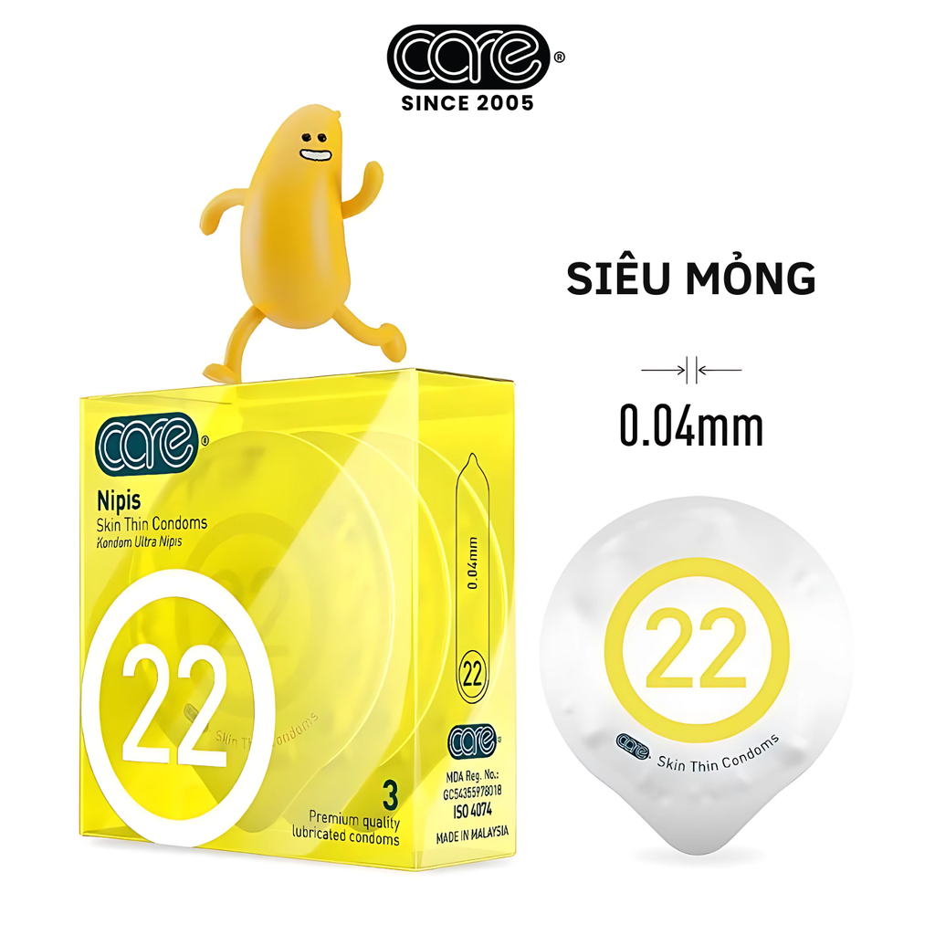 Bao cao su CARE 22 cao su tự nhiên siêu mỏng - hương nước hoa (hộp 3 bcs)