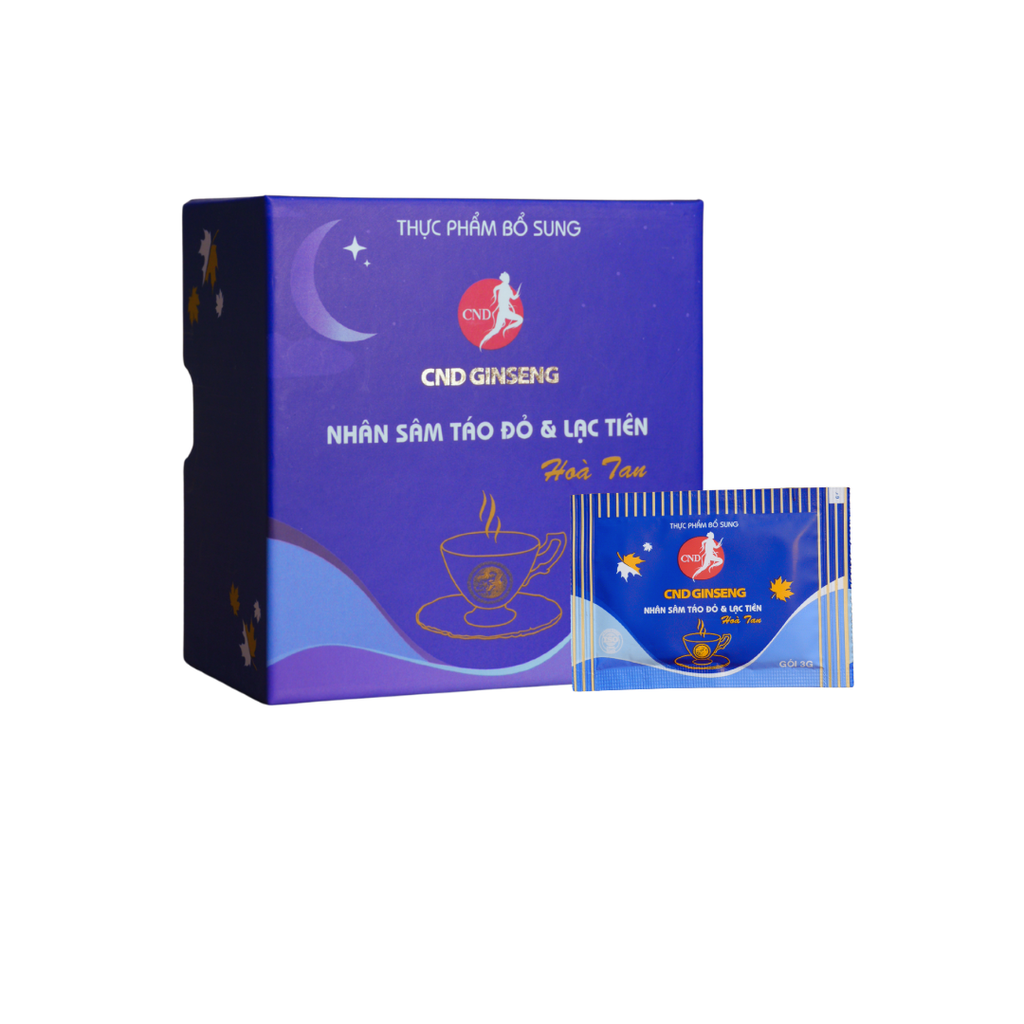 Thực phẩm bổ sung Nhân Sâm Táo Đỏ và Lạc tiên hoà tan CND GINSENG Hộp 20 gói ( kèm túi )