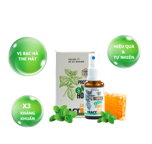 Keo ong xanh Tracybee Propolis Tutti Frutti & Honey 20ml – giảm đau rát họng, ho, viêm họng (vị trái cây)