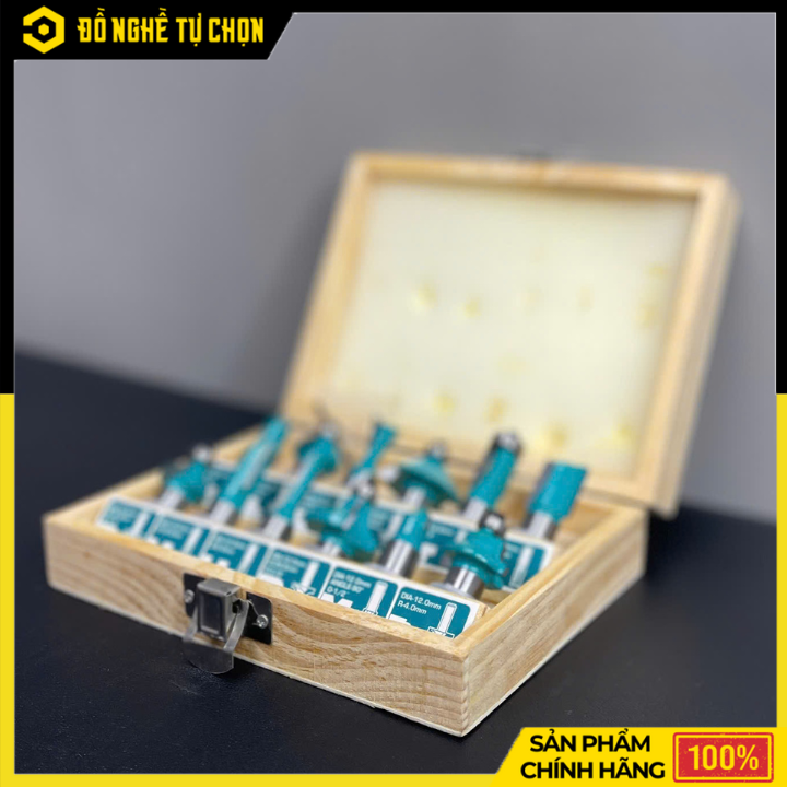 Bộ Mũi Phay TOTAL TACSR2121 – 12 Chi Tiết – Cốt 12mm – Đựng Hộp Gỗ – Chính Hãng Có VAT