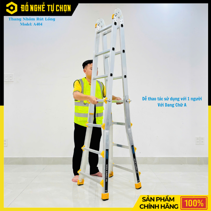 Thang Nhôm Trượt Chữ A Jumbo A404 – An Toàn, Đa Năng, Dễ Điều Chỉnh Chiều Cao – Hàng Chính Hãng, Có VAT