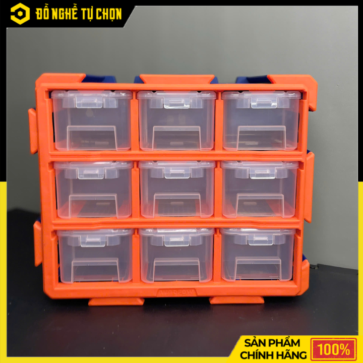 Bộ tủ gồm 9 khay nhựa đựng linh kiện (dạng kín) 380x155x320mm hiệu Wadfow WTB8331