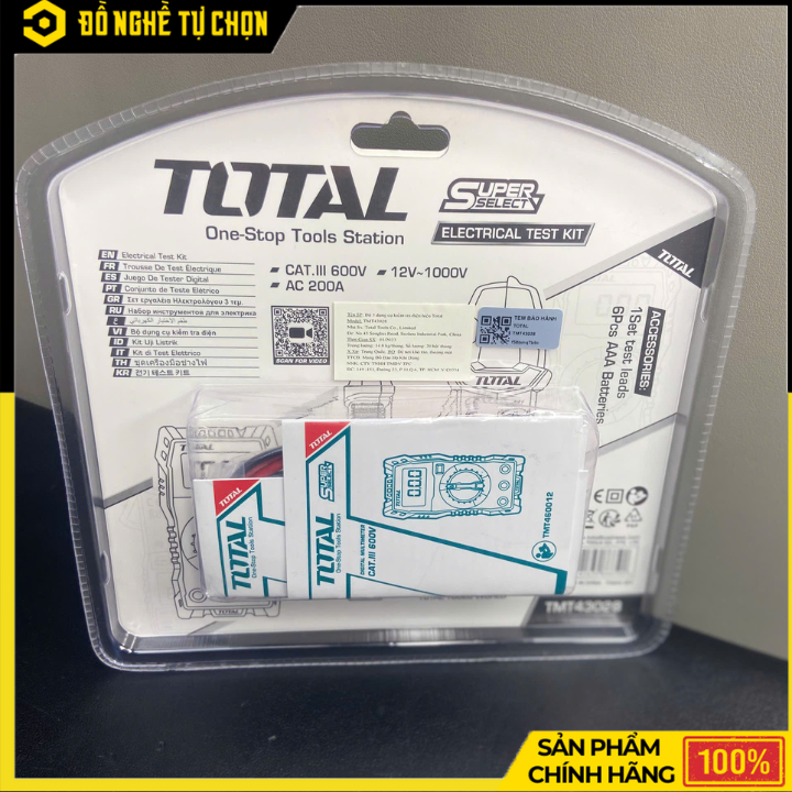 Bộ Dụng Cụ Đo Điện 3 Món TOTAL TMT43028 – Vạn Năng Kế + Kềm Đo Dòng + Bút Thử Điện – Chính Hãng Có VAT