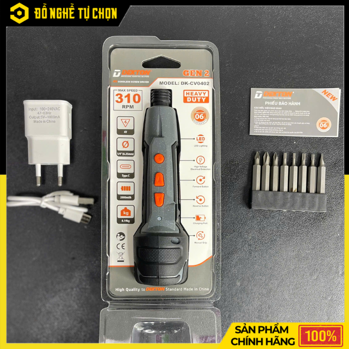 Máy Vặn Vít Mini DEKTON DK-CV0402 – Pin Sạc 4V – 8 Mũi Vít Đa Năng – Tích Hợp LED – Dễ Dùng – Hàng Chính Hãng Có VAT