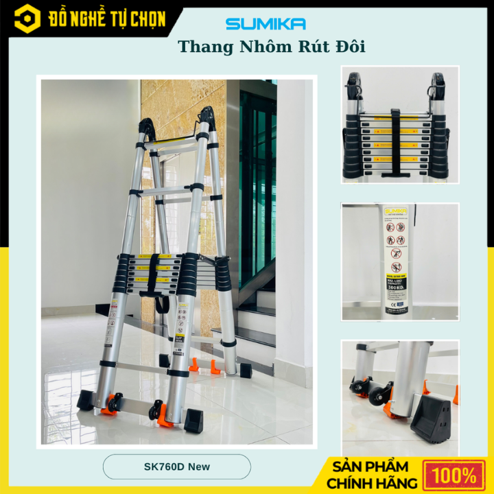 Thang nhôm rút đôi SUMIKA SK760D NEW – Giải pháp thang đa năng cho thợ chuyên nghiệp - Hàng Chính Hãng Có VAT