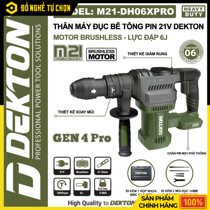 Máy Đục Bê Tông 21V M21-DH06XPRO & M21-DH06PRO – Lực Đập 6J | Motor Brushless | Giảm Rung AVT - Hàng Chính Hãng Có VAT