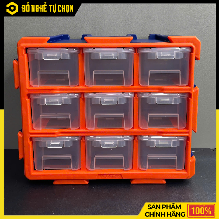 Bộ tủ gồm 9 khay nhựa đựng linh kiện (dạng kín) 380x155x320mm hiệu Wadfow WTB8331