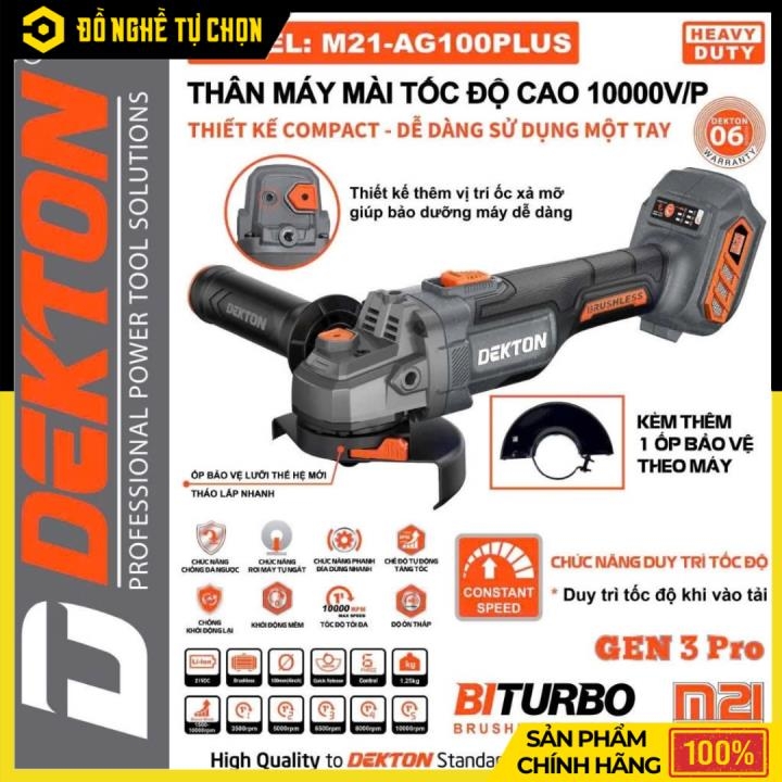 [THÂN] Máy Mài Góc Không Dây Dekton M21-AG100PLUS – Brushless – Tốc Độ 6 Cấp – Có Duy Trì Tốc Độ – Hàng Chính Hãng Có VAT