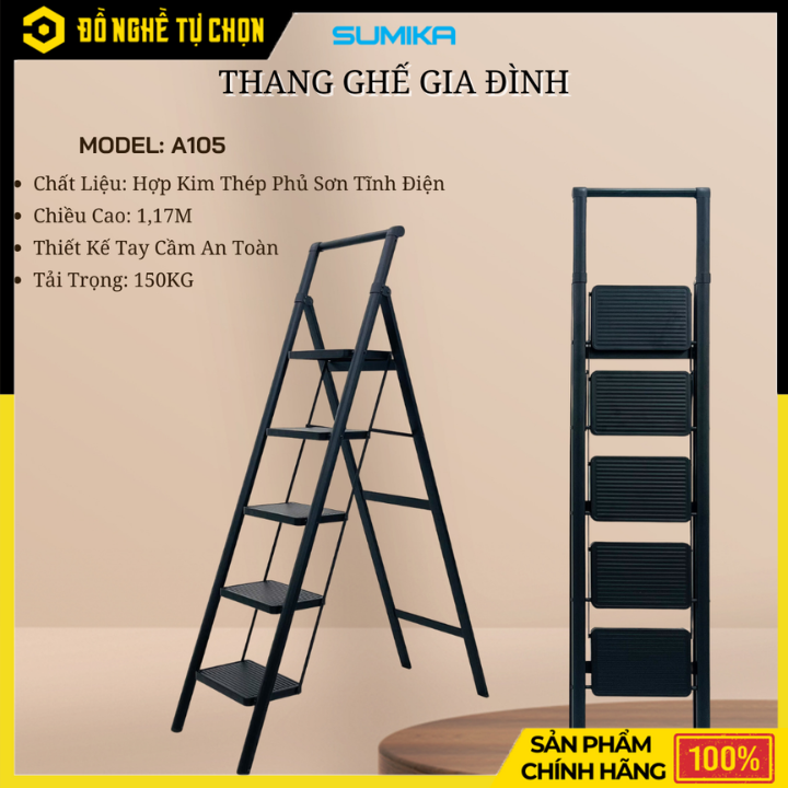 Thang Ghế 5 Bậc Sumika A105 – Chắc Chắn, An Toàn, Thoải Mái Khi Làm Việc Trên Cao - Hàng Chính Hãng, Có VAT