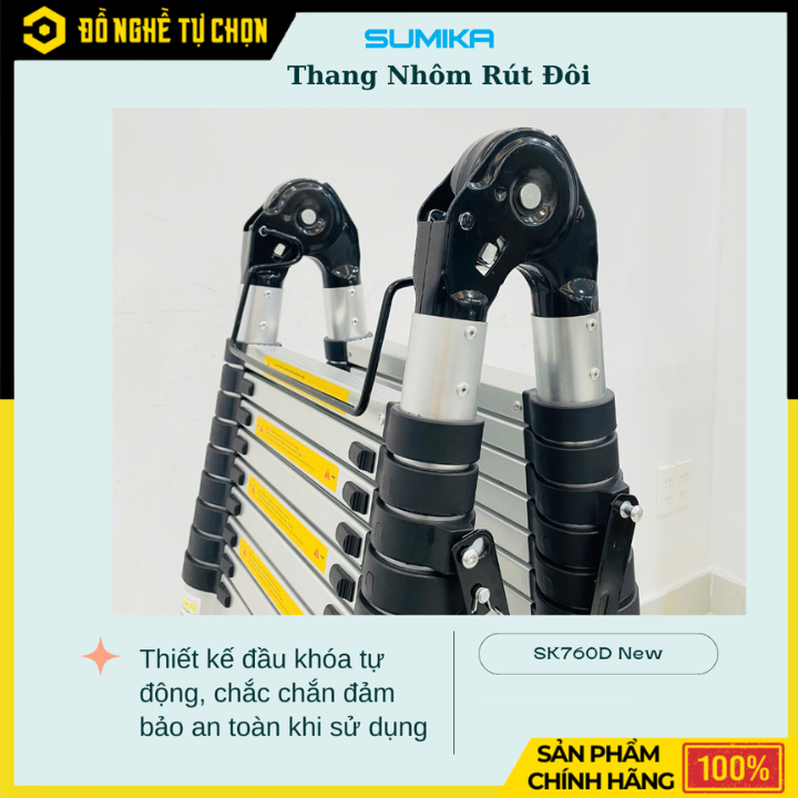 Thang nhôm rút đôi SUMIKA SK760D NEW – Giải pháp thang đa năng cho thợ chuyên nghiệp - Hàng Chính Hãng Có VAT