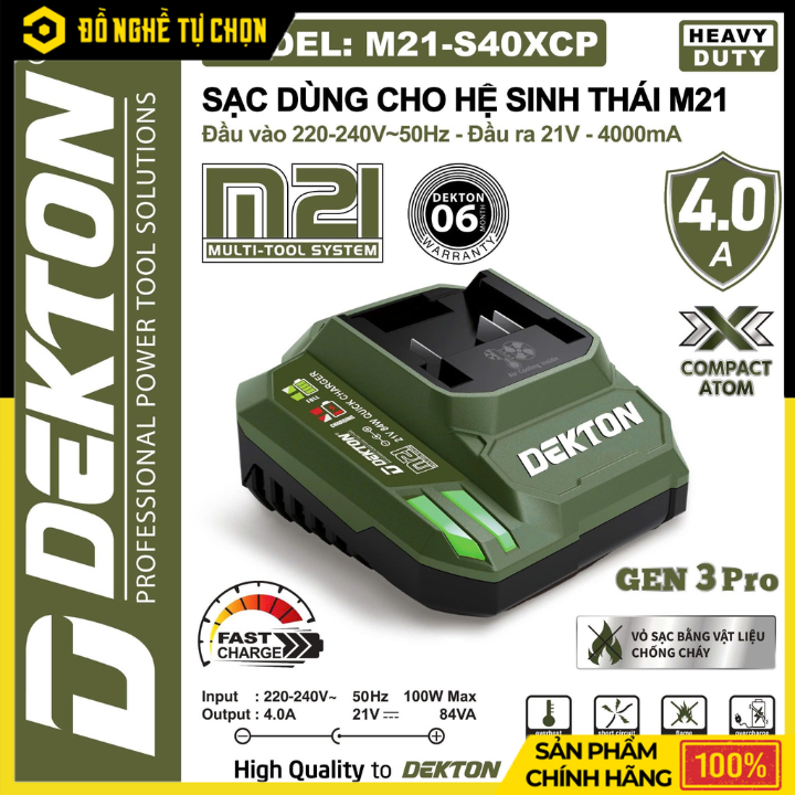 Đế Sạc Nhanh 4.0Ah Dekton M21-S40CP Gen 3 Compact Atom – Sạc Siêu Tốc, An Toàn, Công Nghệ Thế Hệ 3 – Hàng Chính Hãng, Có VAT