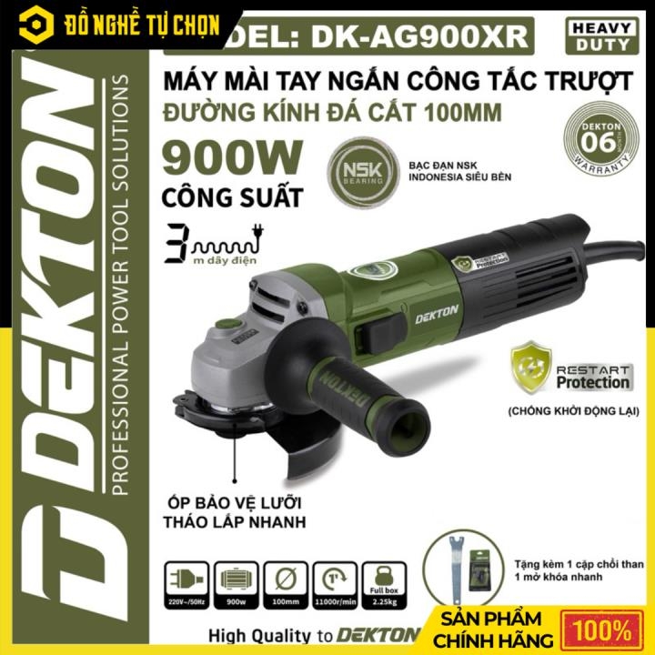 Máy Mài Tay Ngắn Dekton DK-AG900R – Công Tắc Trượt – 900W – Lưỡi 100mm – Chống Rung – Hàng Chính Hãng Có VAT