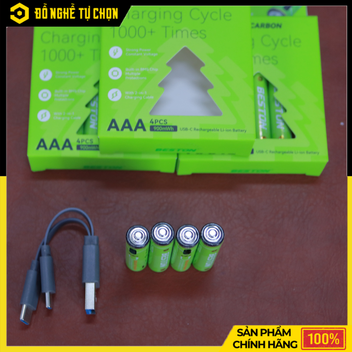 Hộp 4 Viên Pin Sạc Beston AAA Lithium USB-C 1.5V 3AC-25  – Điện Áp Ổn Định, Sạc Nhanh Tiện Lợi | Hàng Chính Hãng, Có VAT