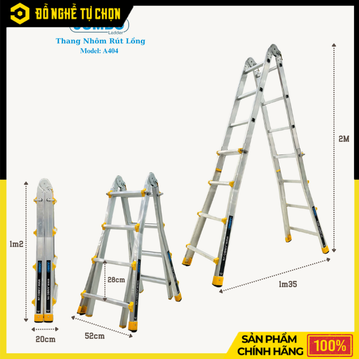 Thang Nhôm Trượt Chữ A Jumbo A404 – An Toàn, Đa Năng, Dễ Điều Chỉnh Chiều Cao – Hàng Chính Hãng, Có VAT