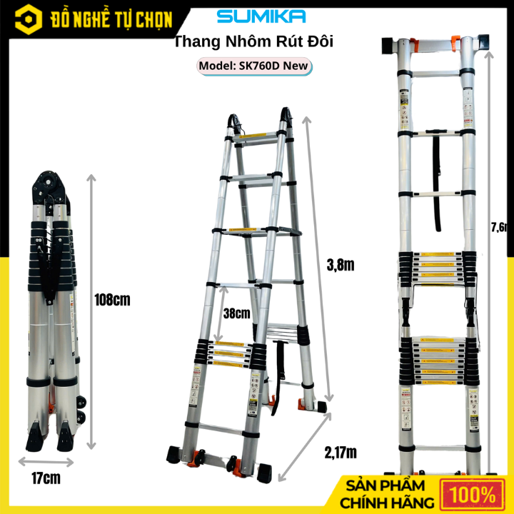 Thang nhôm rút đôi SUMIKA SK760D NEW – Giải pháp thang đa năng cho thợ chuyên nghiệp - Hàng Chính Hãng Có VAT