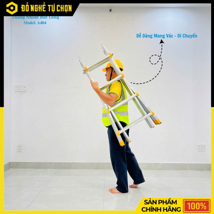 Thang Nhôm Trượt Chữ A Jumbo A404 – An Toàn, Đa Năng, Dễ Điều Chỉnh Chiều Cao – Hàng Chính Hãng, Có VAT