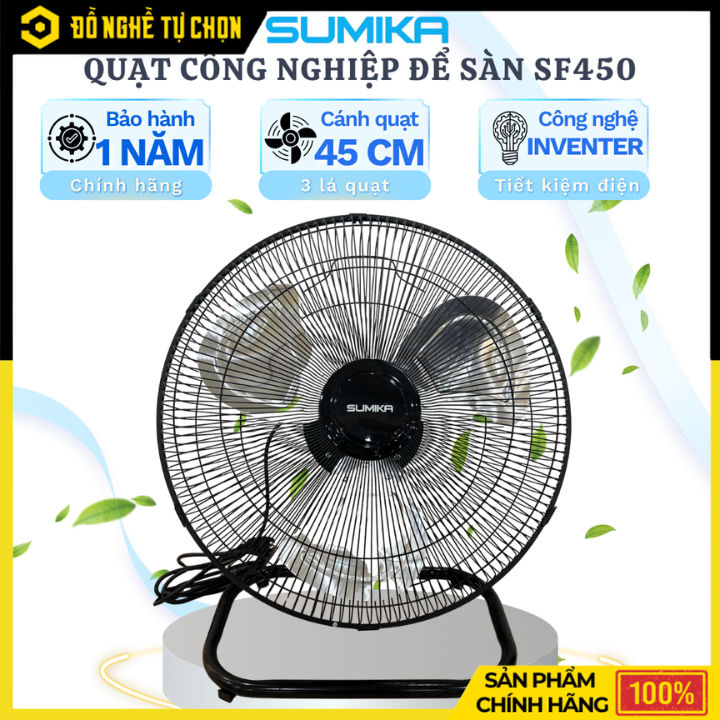 Quạt công nghiệp để sàn Sumika SF450 – Công suất 100W, gió mạnh bền bỉ, tối ưu cho môi trường làm việc nóng bức