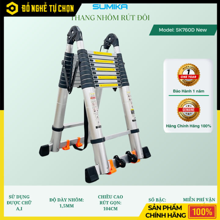 Thang nhôm rút đôi SUMIKA SK760D NEW – Giải pháp thang đa năng cho thợ chuyên nghiệp - Hàng Chính Hãng Có VAT