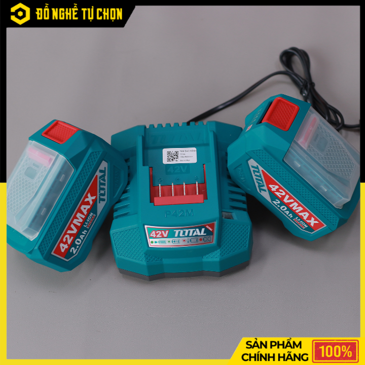 Bộ 2 Pin 42V 2.0Ah + 1 Sạc Total TFBCPM20221 – Pin Lithium-ion – Sạc Nhanh 2A – Hàng Chính Hãng Có VAT
