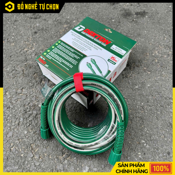 Dây rửa xe DEKTON 15 mét DK-D15PLUS – Bền hơn, áp lực mạnh hơn, phù hợp mọi máy rửa xe - Hàng Chính Hãng Có VAT