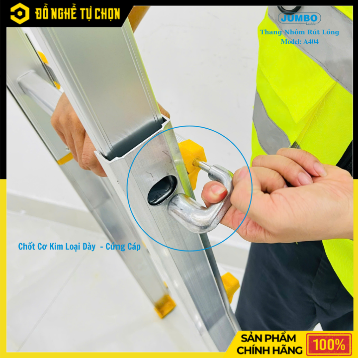 Thang Nhôm Trượt Chữ A Jumbo A404 – An Toàn, Đa Năng, Dễ Điều Chỉnh Chiều Cao – Hàng Chính Hãng, Có VAT