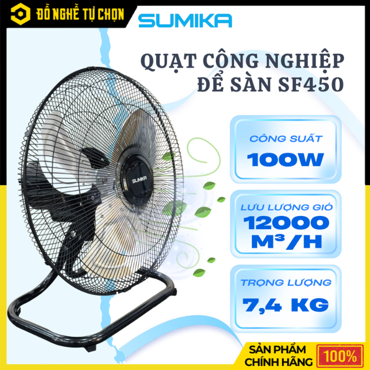 Quạt công nghiệp để sàn Sumika SF450 – Công suất 100W, gió mạnh bền bỉ, tối ưu cho môi trường làm việc nóng bức