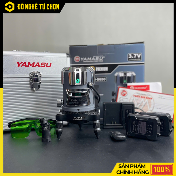 Máy Cân Mực Laser 5 Tia Xanh Yamasu – LED Siêu Sáng – Đế Vòng Bi Chống Rơ – Điều Khiển Từ Xa – Full Phụ Kiện – Hàng Chính Hãng Có VAT