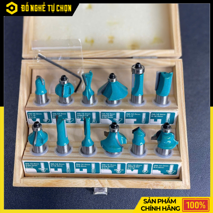 Bộ Mũi Phay TOTAL TACSR2121 – 12 Chi Tiết – Cốt 12mm – Đựng Hộp Gỗ – Chính Hãng Có VAT