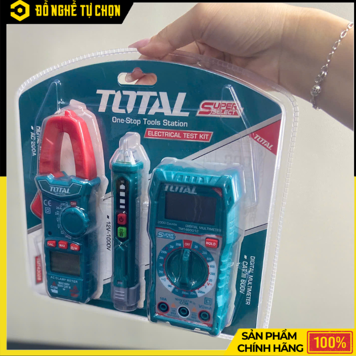 Bộ Dụng Cụ Đo Điện 3 Món TOTAL TMT43028 – Vạn Năng Kế + Kềm Đo Dòng + Bút Thử Điện – Chính Hãng Có VAT