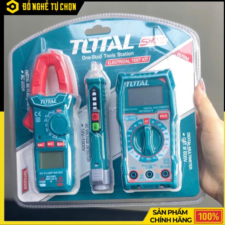 Bộ Dụng Cụ Đo Điện 3 Món TOTAL TMT43028 – Vạn Năng Kế + Kềm Đo Dòng + Bút Thử Điện – Chính Hãng Có VAT