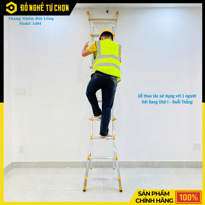 Thang Nhôm Trượt Chữ A Jumbo A404 – An Toàn, Đa Năng, Dễ Điều Chỉnh Chiều Cao – Hàng Chính Hãng, Có VAT