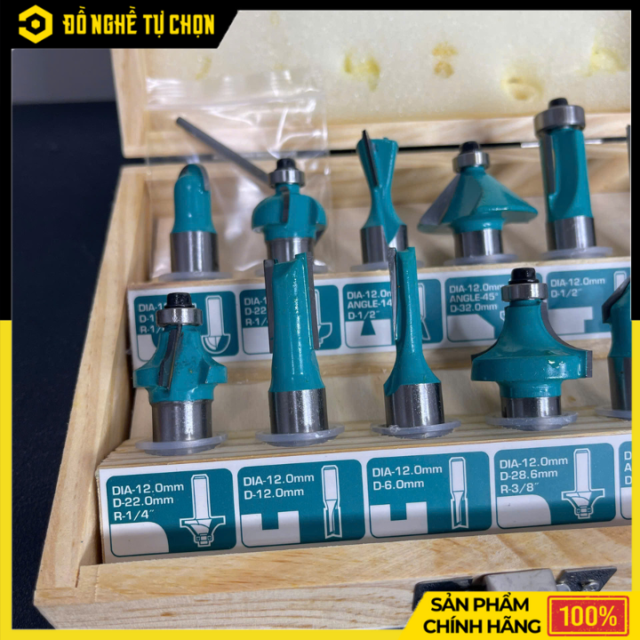 Bộ Mũi Phay TOTAL TACSR2121 – 12 Chi Tiết – Cốt 12mm – Đựng Hộp Gỗ – Chính Hãng Có VAT