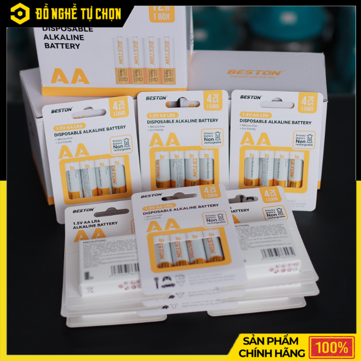 Pin Alkaline AA 1.5V Beston AA-LR6-4P – Pin Tiểu AA Dùng Cho Remote, Micro, Đồ Chơi – Hàng Chính Hãng Có VAT