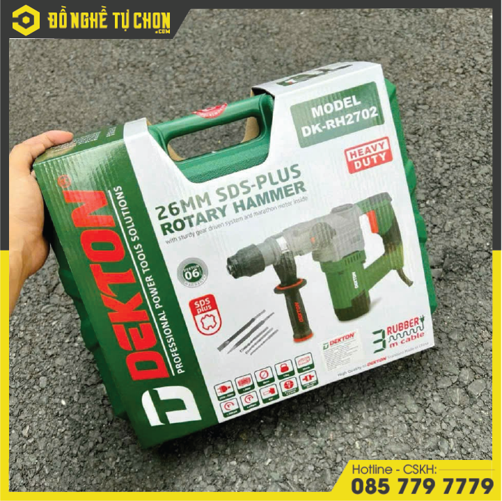 Máy khoan cầm tay, hiệu DEKTON, dụng cụ cầm tay hoạt động bằng động cơ điện, model DK-RH2702