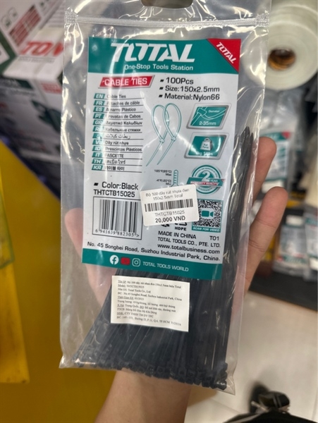Bộ 100 Dây Rút Nhựa Đen Total THTCTB15025 150x2.5mm Cố Định Chắc Chắn Dễ Sử Dụng – Hàng Chính Hãng, Có VAT
