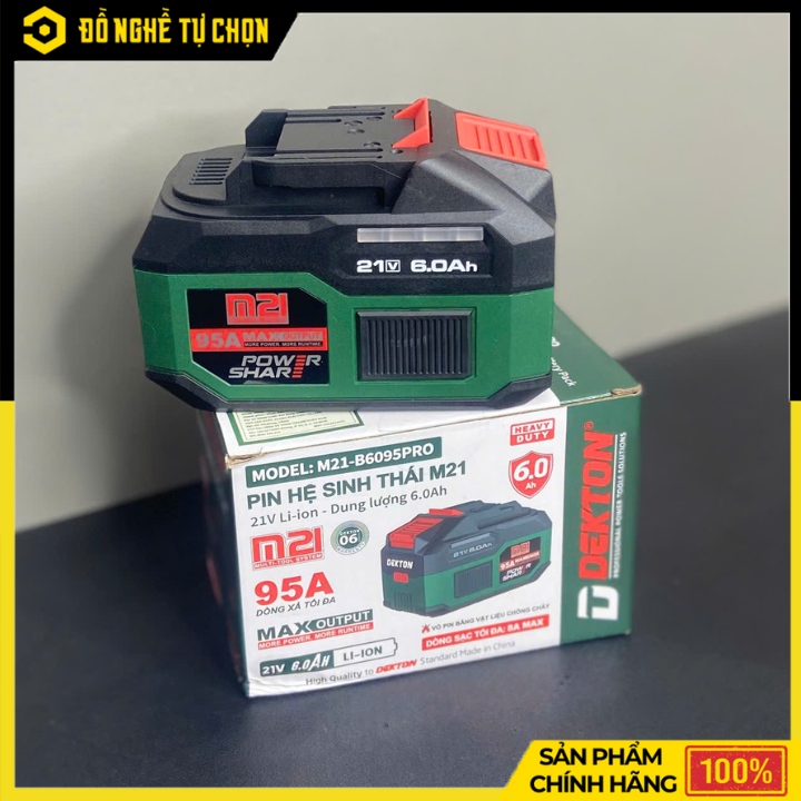Bộ pin sạc bằng Ion Liti (ắc quy) hiệu DEKTON; Model: M21-B6095PRO, 21V, 6.0Ah