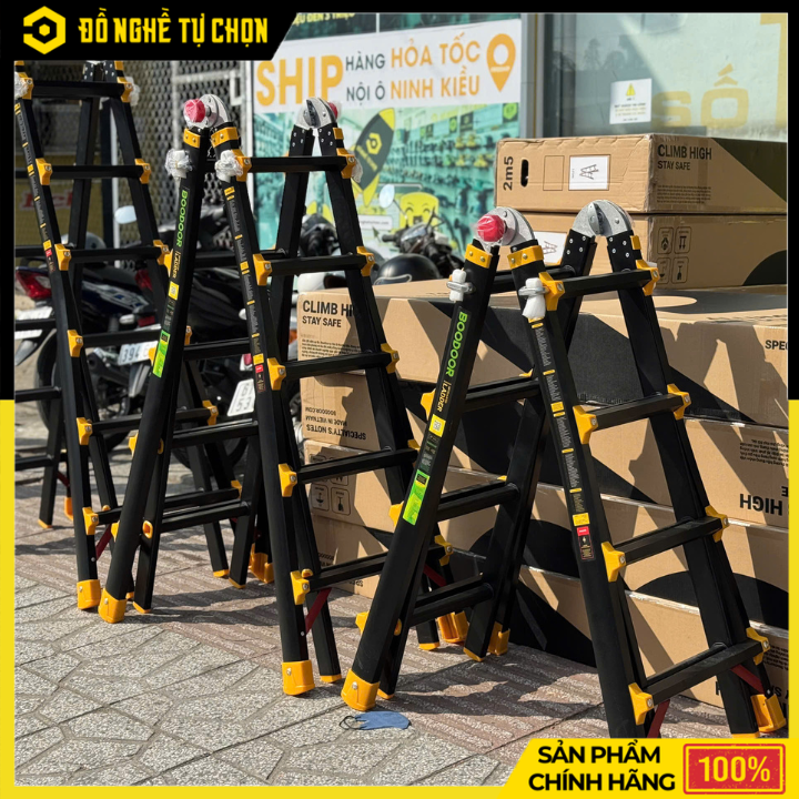 Thang Nhôm Rút Lồng Chữ A 2m Boodoor BRL20B (Khóa Mỹ) – Duỗi Thẳng 4m, Nhôm Dày 2.6mm | Hàng Chính Hãng, Có VAT