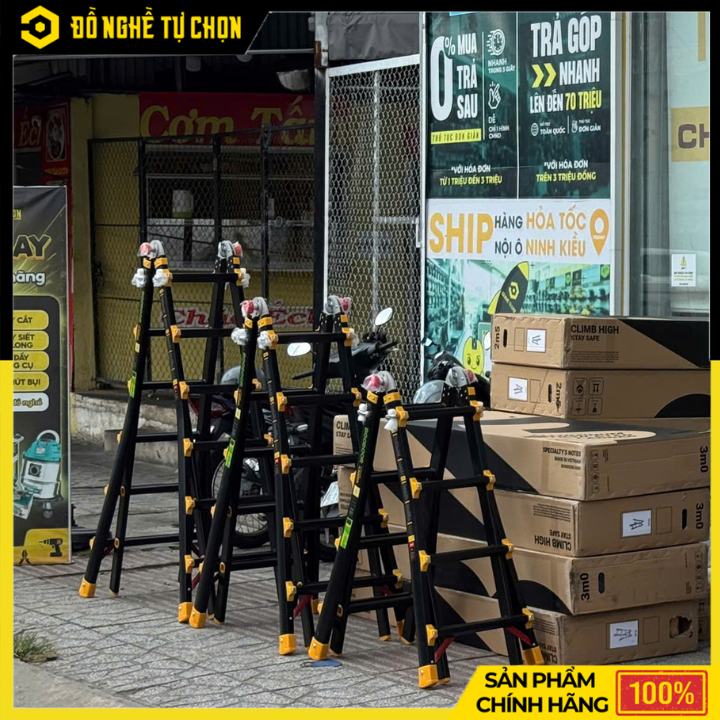 Thang Nhôm Rút Lồng Chữ A 3m Boodoor MS30 (Khóa Mỹ) – Duỗi Thẳng 6m, Nhôm Dày 2.6mm, Tải Trọng 150Kg | Hàng Chính Hãng, Có VAT