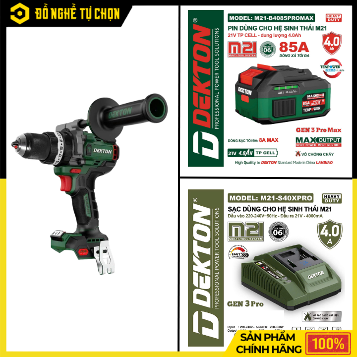 Thân Máy Khoan Pin 21V Dekton M21-ID13160PROMAX – Không Chổi Than – Kickback Control – Hàng Chính Hãng Có VAT