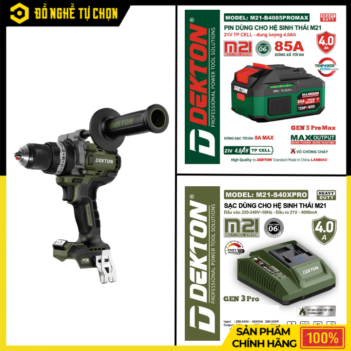 Thân Máy Khoan Pin 21V Dekton M21-ID13160PROMAX – Không Chổi Than – Kickback Control – Hàng Chính Hãng Có VAT