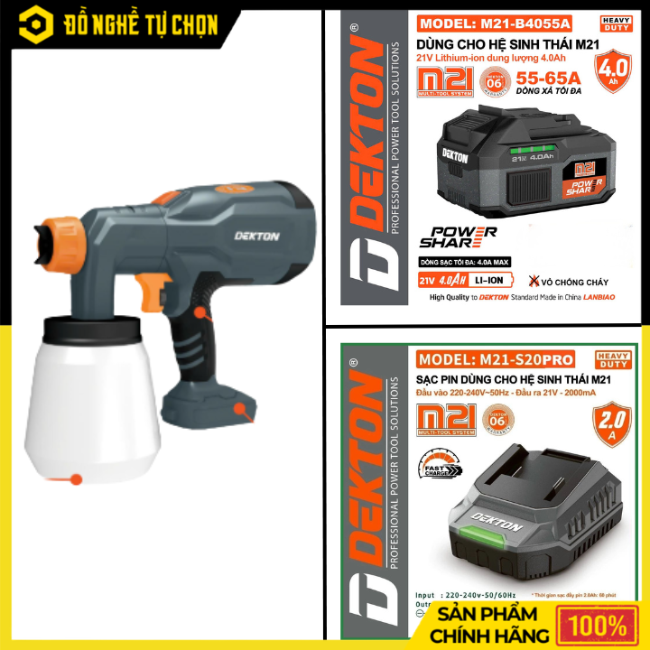 [THÂN] Máy Phun Sơn Dùng Pin Phổ Thông 21V Dekton M21-SPS1000 – Phun Mạnh, Đều Mịn, Linh Hoạt Mọi Không Gian, Hàng Chính Hãng, Có VAT