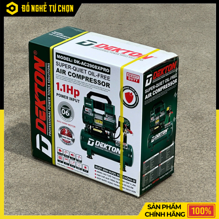 Máy Nén Khí Không Dầu Dekton DK-AC2908XPRO – Bền Bỉ, Vận Hành Êm, Bảo Hành Bình Nén 3 Năm, Hàng Chính Hãng, Có VAT