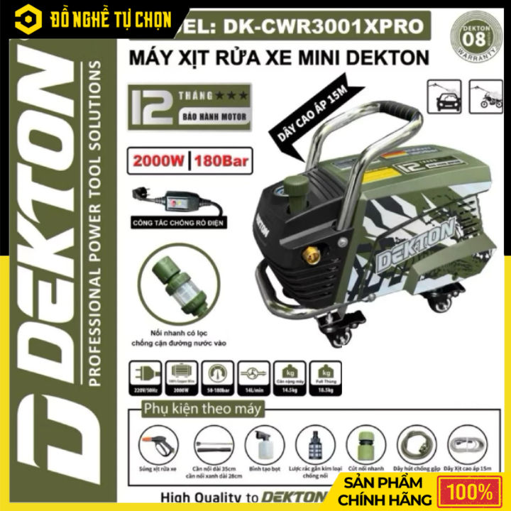 Máy Rửa Xe Inverter Dekton DK-CWR3001PRO – Chỉnh Áp Mạnh Mẽ, Tiết Kiệm Điện, Động Cơ Từ Lõi Đồng, Hàng Chính Hãng, Có VAT